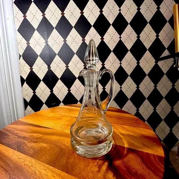 Vintage Etched Glass Cruet | Grapes & Vines | Elegant Tableware - Picture 3 of 4